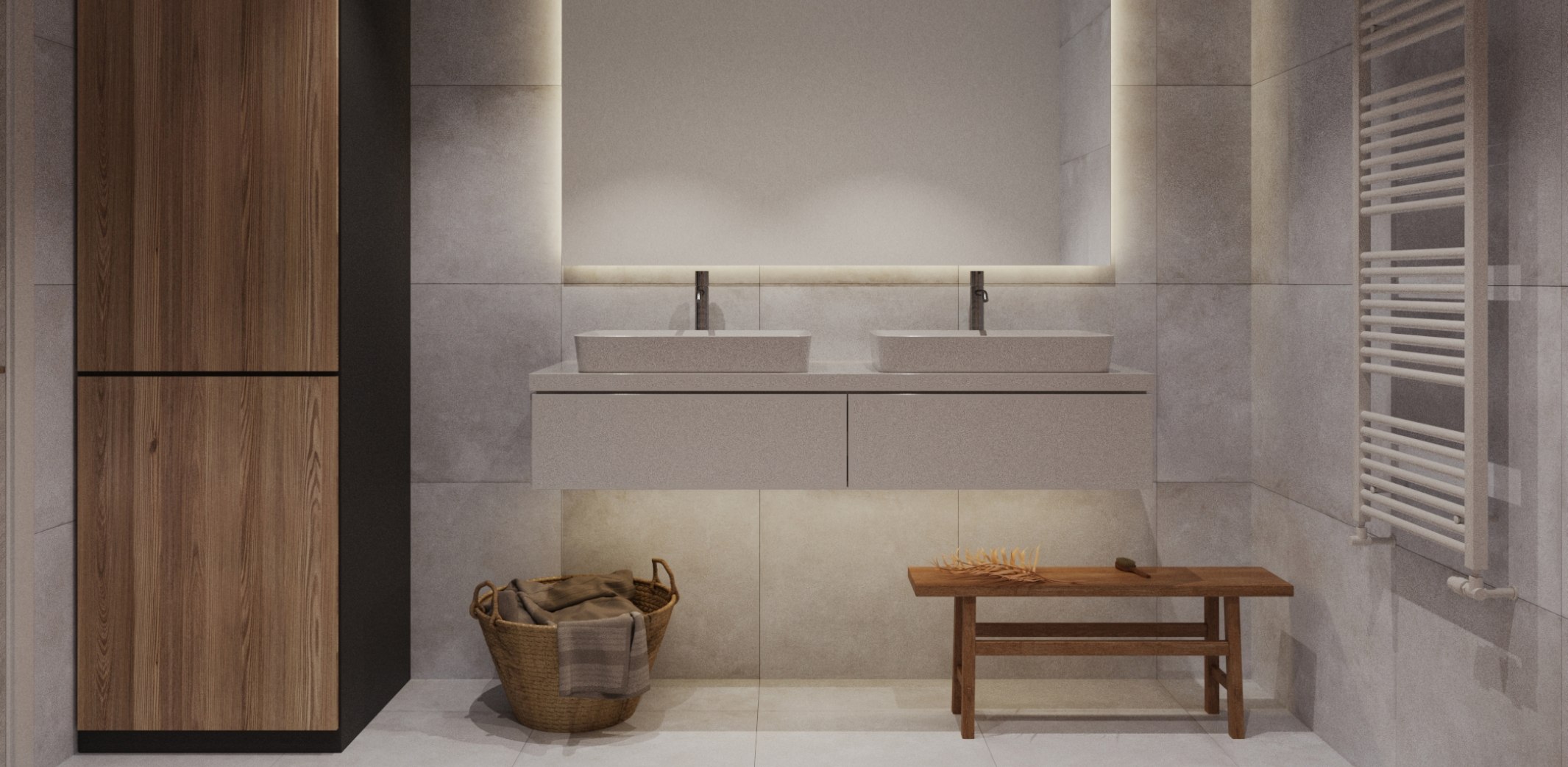 Ausstattungsvariante Badezimmer - Boden-& Wandfliesen in Nude, Armaturen in Chrome